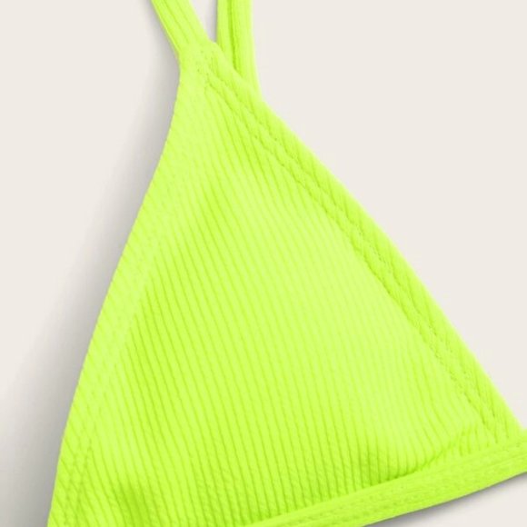 Neon Lime Ribbed Triangle Bikini Swimsuit-NWT - Picture 6 of 6